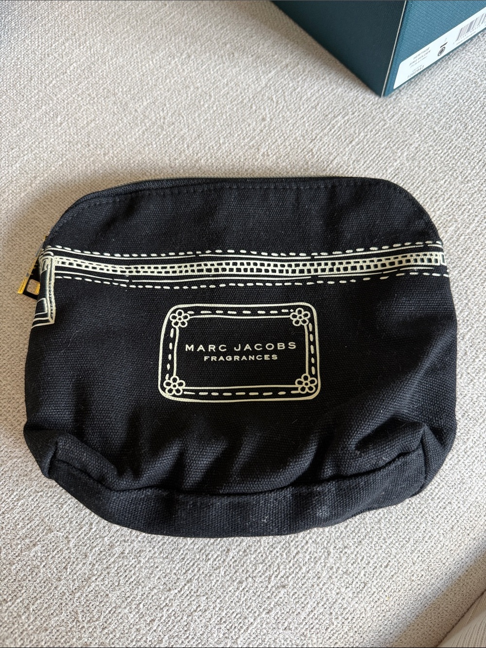 Marc Jacobs Black Canvas Logo Cosmetic Pouch with Cream Accents
